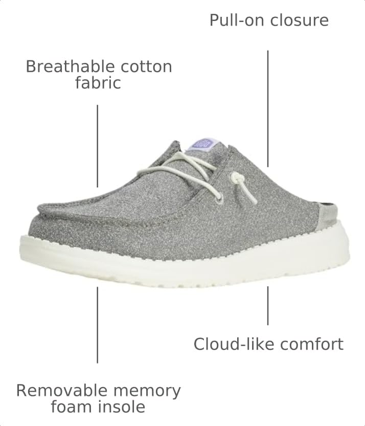 Image of HEYDUDE Women's Wendy Slip Metallic Sparkle Slip On Shoe | Lightweight Flexible Casual Sneaker Mule with Elastic Laces