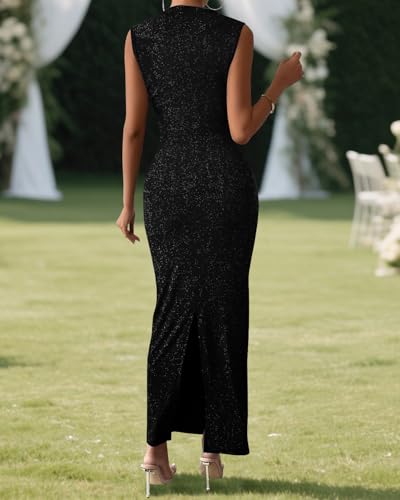 Womens Bodycon Dress Silver Back Slit Sleeveless Elegant Party Cocktail Formal Fall Maxi Dresses4