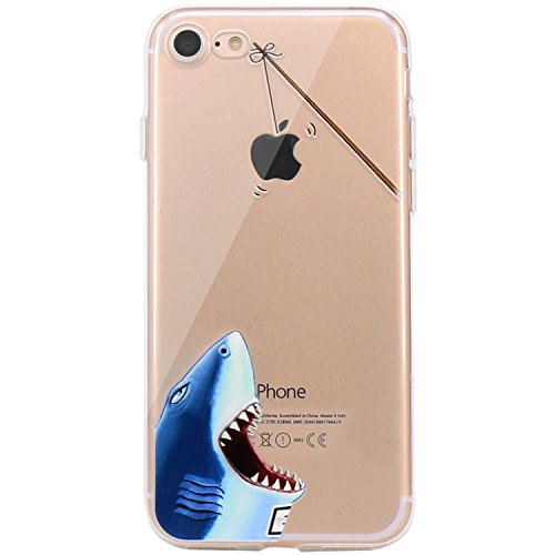 JAHOLAN iPhone 7 Case, iPhone 8 Case Amusing Whimsical Design Clear Bumper TPU Soft Case Rubber Silicone Cover for iPhone 7 iPhone 8 - Hungry Shark