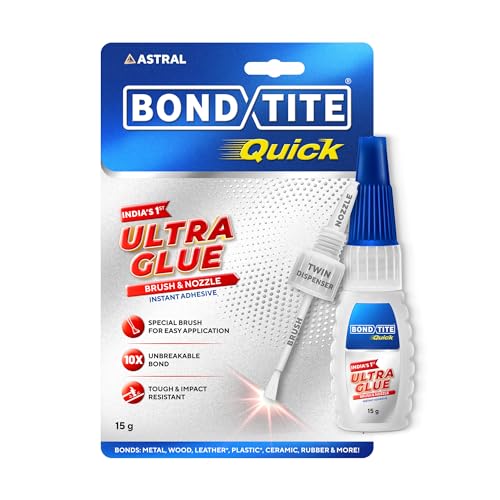 Image of Bondtite Quick Ultra Glue Brush & Nozzle | 15g | Instant Adhesive | 10X Unbreakable Bond | Twin Dispensing | Special Brush Applicator to Ensure Full Coverage | Multi Material Strong Bonding | DIY