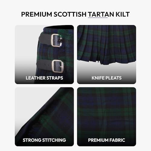 Image of 8 Yard Mens Kilt - Authentic Tartan Kilt for Men Highland Outfit for Weddings & Traditional Scottish Wear