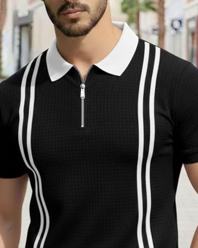 Image of AUSK Men Casual T-Shirt, Texture Printed Half Sleeve Tshirt for Mens, Polo Tshirt for Boys