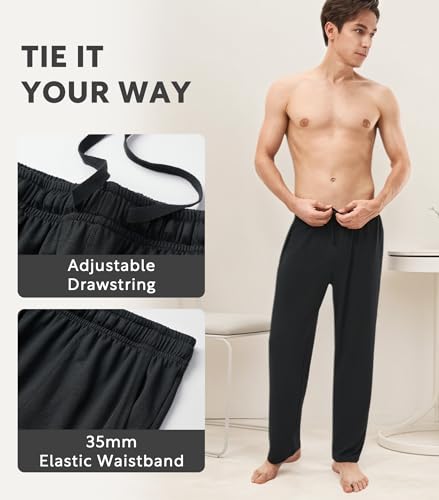 DAVID ARCHY Mens Pajama Pants, Men's Pj Sleep Pants Pajama Silky Soft Lightweight Lounge Pants with Pocket 2 Pack3