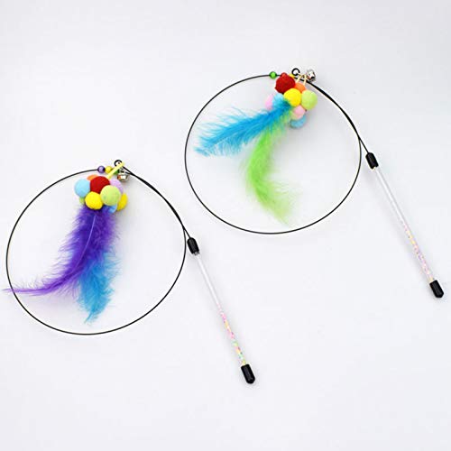 mewmewcat Bastão interativo de gato com bolas Sinos Varinha de pena para provocação de gato Exercíci