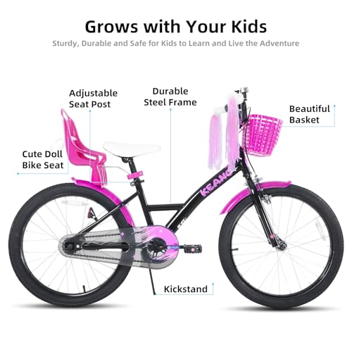 Image of KEANO Zinnia 14 16 20 Inch Kids Bike for Girls Ages 3-10 Years, Girls' Bikes with Training Wheels, Streamers, Basket and Doll Seat, Children Bicycles