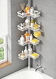 Kegii Estantería Ducha Telescópica Esquina 4 Niveles Blanca, Acero Inoxidable 63.5-290 cm, Organizador Baño para Gel, Champú, Toallas - Ideal Esquina Ducha/Bañera