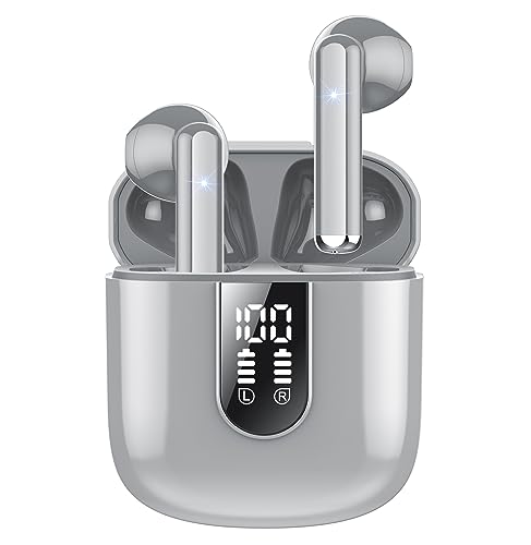 Image of Jesebang Wireless Earbuds, Bluetooth 5.4 Headphones HiFi Stereo, Bluetooth Earbuds with ENC Noise Cancelling Mic, 36H LED Display Ear Buds, IPX7 in Ear Earphones for Phone Tablet Laptop Sports, Grey