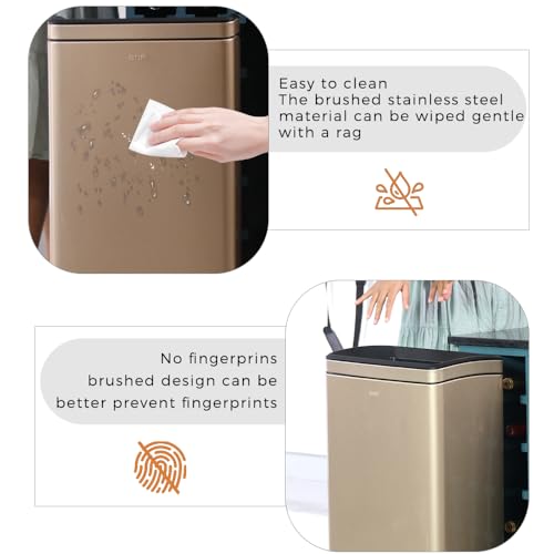 Image of 10.4 Gallon Large Metal Kitchen Garbage Can, Stainless Steel Trash Can, Open Top, Tall, Gold Wastebasket for Home Bathroom Hotel Lobby Office (40L Gold)