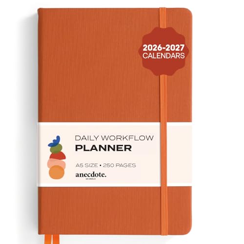 Anecdote Daily Planner w/ 2026-2027 Calendar | Start Anytime 26 Weeks Undated | 1 Page per Day | 8.5" x 5.2" | Hardcover To-Do List Organizer, Plan Your Success, Achieve Productivity Goals (Nutmeg)