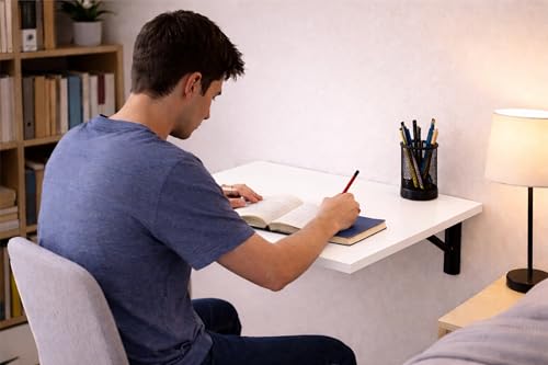 Image of Enigmatic Woodworks Wall Mounted Folding Study Table | Space Saving Foldable Laptop Desk for Home & Office | Engineered Wood Wall Mount Table (White, 60 * 40 cm)
