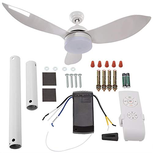 lyrlody Ventilador de techo con lámpara, 65 W aspas ventilador de techo luz LED con mando a distancia para el hogar, sala de estar, hotel, vestíbulo, banquete, 48 pulgadas (blanco)