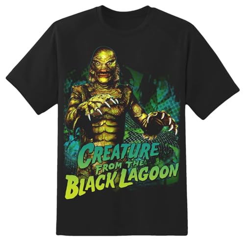 Universal Monsters Creature from The Black Lagoon Tee Standing Gillman T-Shirt, Black, Medium