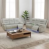 SIENWIEY Leather Power Recliner Sofa Set with LED Light, Recliner Sofa and Loveseat Set for Living Room, Power Reclining Sofa Couch Set with USB Charging and Cup Holders，Sofa and Loveseat