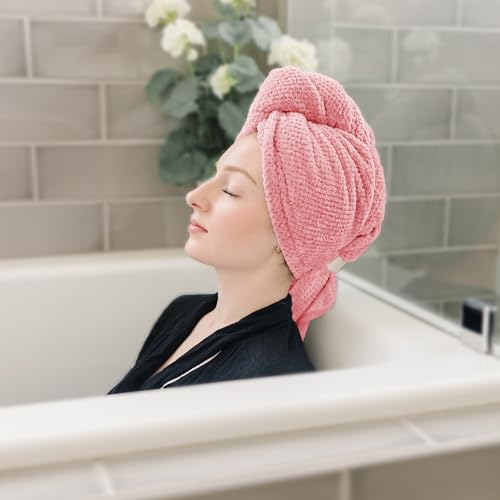Image of ROLSHOL 2 Packs Large Microfiber Hair Towels for Women, Super Absorbent & Quick Dry Hair Towel Wrap for Curly Long & Short Hair- Anti-Frizz Hair Turbans for Wet Hair（Coral Pink & Pink） - 27.5''*39.4''