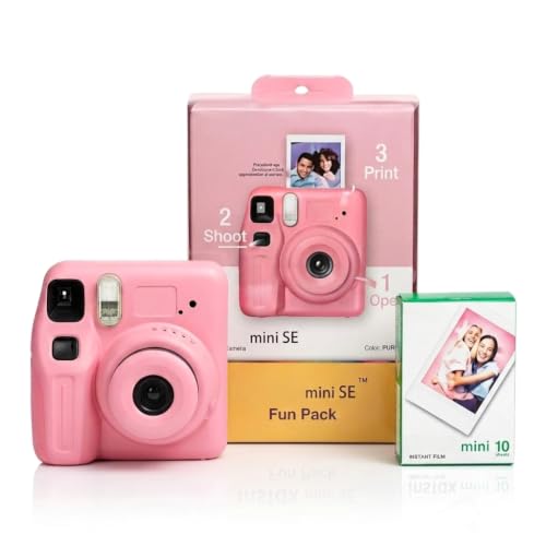 Image of Mini SE Fun Pack Instant Camera with Instant Film, Mini Photo Printer Camera (Pink)