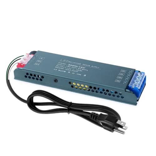 Image of QNNP LED Driver 200 Watts 12V with Plug Low Voltage Transformer Power Supply Transformer Adapter AC 100V-265V to 12V DC, LED Power Supply for Indoor Lighting