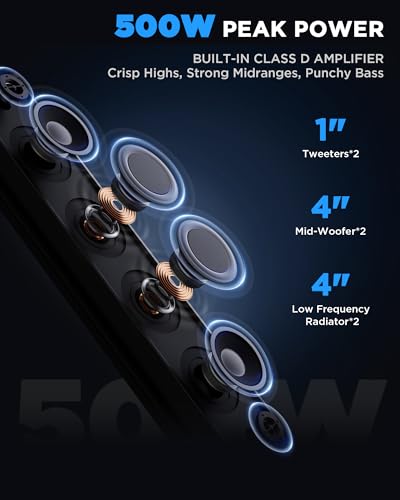 Image of Ehaho 25 Inch 6-Speaker UTV Sound Bar with Bluetooth, RGB, IP66 Waterproof | 500W Peak Power, Music-Sync RGB, USB /AUX, IP66 Waterproof, Detachable Cable, Fits 1 inch-2 inch Roll Cages for UTV Golf Cart SXS ATV