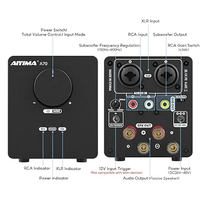 AIYIMA A70 Balanced Stereo Amplifier with PFFB,TPA3255 2 Channel Class D Amp for Desktop Home Theater Bookshelf Speaker,with XLR&RCA Inputs&Trigger Input (A70 + DC48V 5A Power Adapter)