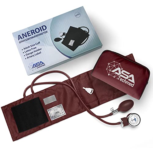 Asa Techmed Manual Blood Pressure Monitor - Aneroid Sphygmomanometer Blood Pressure Cuff Arm For Nurses Universal (Maroon) #TOP5