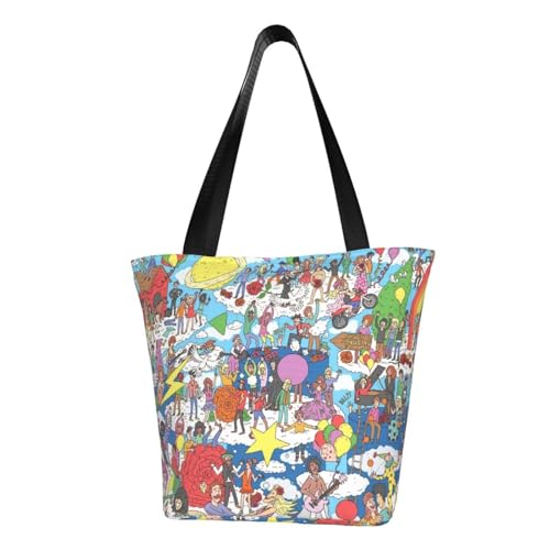 レディース ポリエステル トートショルダーバッグ 18×28×33cm ショッピング & 旅行用 軽量 ウォーリーをさがせ (8) エコ買い物バッグ