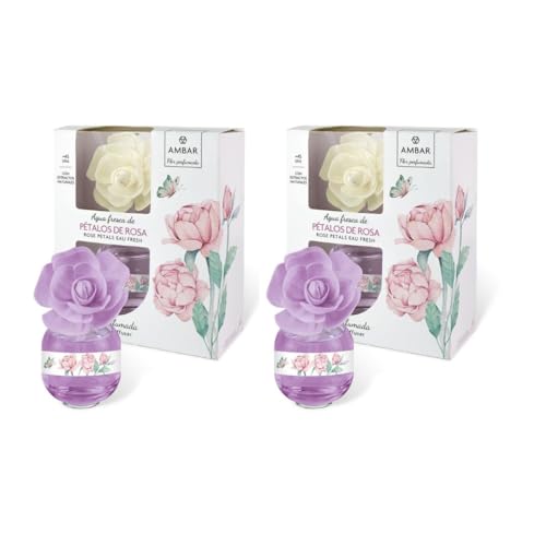 TIENDIFY - Ambar Perfums Flor Perfumada 60 ml Ambientador Natural para Hogar Fragancia Cítrica y Floral de Larga Duración Decoración para Salón Dormitorio Casa Oficina (2 unidades, Pétalos De Rosa)