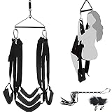Deluxe Liebesschaukel Kit für die Decke,Sexschaukel mit Nippelklemmen & Peitsche,Belastbar Bis 100kg,Love swing Sex Swing Sexmöbel mit 3 Kopfpolster Lendenpolster Hüftpolster Beinpolster (Schwarz)