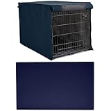 GORILLA GRIP Dog Crate Cover, Navy Blue 36 Inch and Dog Food Mat, 18.5x11.5 Inch Navy Blue, 2 Item Bundle