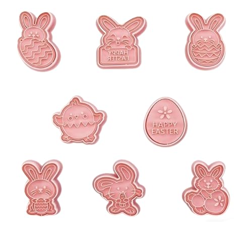 Easter Cookie Cutters 8 Pcs, Rabbit Egg Chicken Shaped Baking Molds for Biscuit Fondant Cake Decorating, Kids Easter Baking Supplies