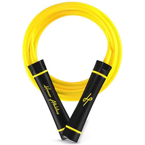 Honor Athletics 3.0 Gewichtetes Springseil im Muay-Thai-Stil 0,5 kg, verstellbar 3,05 m, PVC 10 mm, Kugellager für sanften Lauf, ergonomische rutschfeste Griffe, Boxen/MMA/HIIT, Gelb