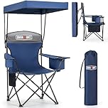 Overmont Beach Chair with Cooler and Umbrella - Sunshade Backpack Folding Canopy Chair with Two Arm Rest Cup Holder Carry Bag - Portable for Sand Camping Travel Outdoor Pool 330 lbs Blue