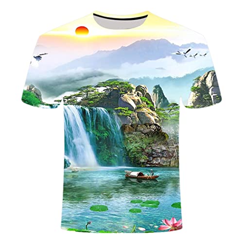 T-shirt d'été homme col rond anti-transpiration imprimé paysage décontracté