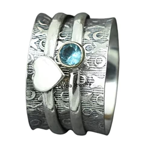 Blue Topaz Gemstone Beautiful Heart Spinner Ring, Love Ring, Meditation Spinning Ring, Spin Fidget Ring, Wedding Gifts For Women Men, Unique November Birthstone Gifts Blue Topaz Gemstone Beautiful Heart Spinner Ring, Love Ring, Meditation Spinning Ring, Spin Fidget Ring, Wedding Gifts For Women Men, Unique November Birthstone Gifts