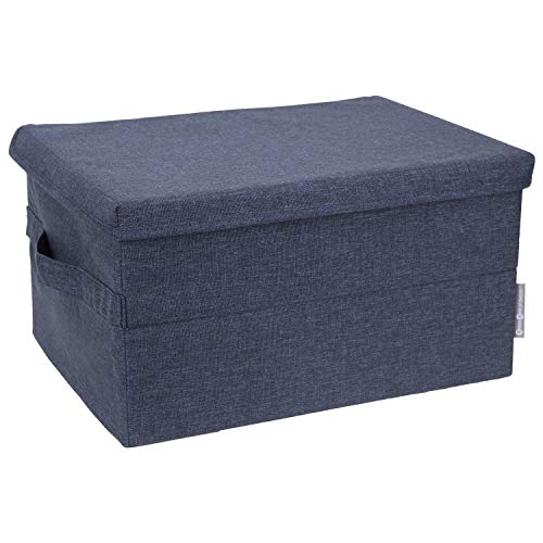 Bigso Box of Sweden Soft Foldable Polyester Storage Box with Lid and Handles for Closets and Rooms - Collapsible Organizer for Clothes and More - 10.2in x 13.8in x 7.5in - Small - Blue