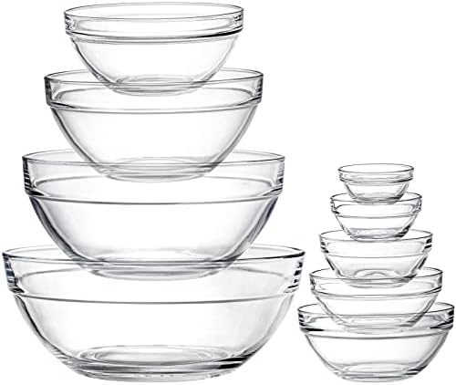 Lawei Set of 9 Glass Mixing Bowls - Glass Nesting Bowls Prep Bowl Clear Salad Bowls for Kitchen Prep Salad, Cereal, Ice Cream, Pasta, Fruits - Thumbnail 2
