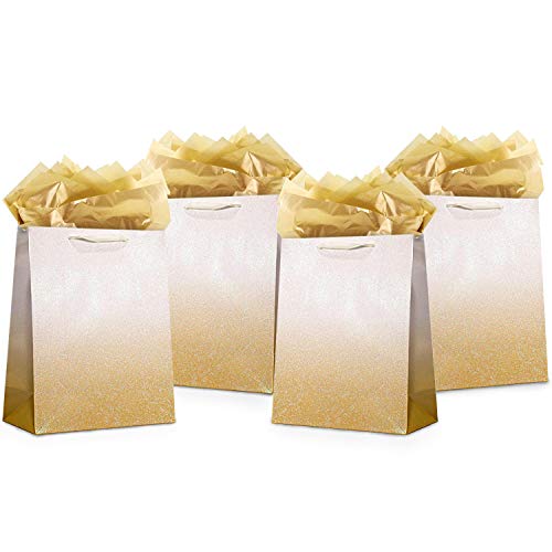 Creative Product UNIQOOO 12Pcs Ombre Gold Gift Bags with Handle, Large 12.5x10'', Gradient Gold Glitter Paper Gift Wrap Bag, Recyclable Gift Packaging, For Wedding Birthday, Mother's Day, Baby Shower Party Favor Decor