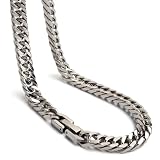 [silver KYASYA]ステンレス製 ダブル喜平ネックレス シルバー 幅6mm 50cm 60cm マイアミチェーン 喜平チェーン 4面カット 重厚感 中折れ 細身 男性 メンズ 金属アレルギー対応(シルバー、幅6mm、長さ50cm)