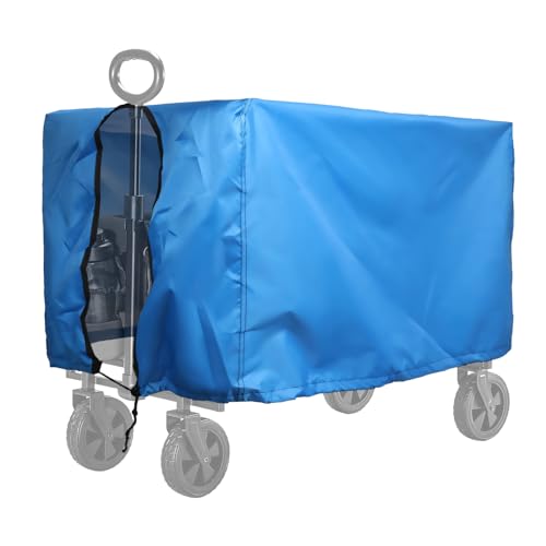 Folding Wagon Cover, Garden Beach Trailer Cover,600D Heavy-Duty Fabric Waterproof Dustproof UV Resistant, Wagon Cart Folding Cart Awning 35" L x 19.7" W x 17.7" H(Blue)