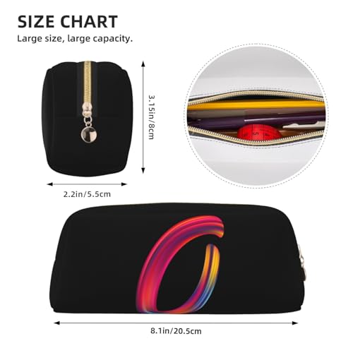 Image of Cute Initial Pencil Case for Kids Simple Leather Pencil Pouch for Boys Girls Letter Design Pencil Box Pen Bag Pencil Pouch Office Stationery Organizer, Rainbow Letter O