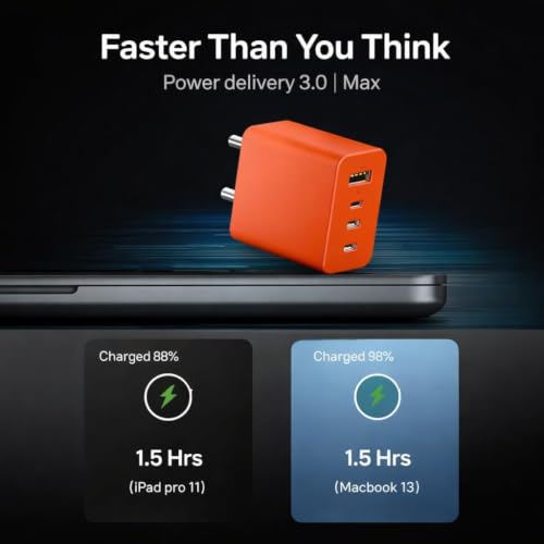 Image of Original CMF 100W Super Fast Charger Adapter with C to C Cable Trio Port Compatible with Nathing Phone 2A / 2a Plus /Phone 2 /Buds,100w GaN Power Adapter(100w-Orange)