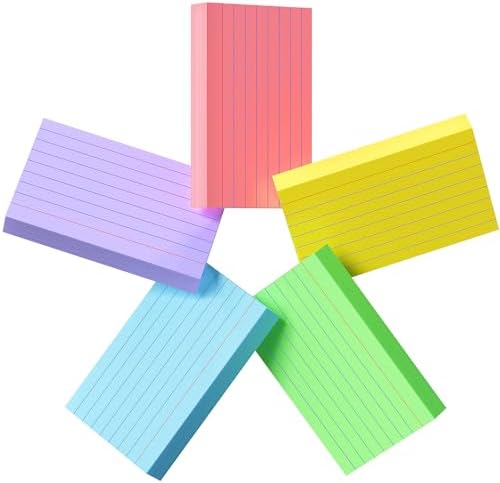 250 Count Colored Index Cards 3x5, 180gsm Heavy Weight Flash Cards, Ruled Index Cards, 5 Color (50 Sheets Each), Portable Note Taking for Students, Teachers, Study Note Cards for Office Home School