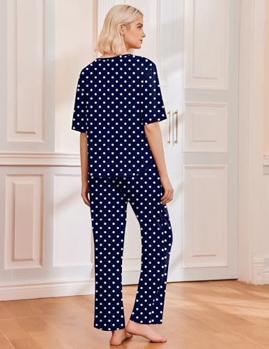 Image of Ekouaer 2 Pack Womens Pajamas Sets Short Sleeve Long Pants Pjs Lounge Set