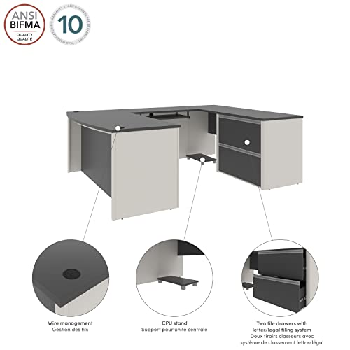 Bestar Connexion U-Shaped Executive Desk With Lateral File Cabinet, 72W, Slate/Sandstone #TOP4