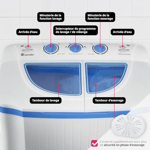 tectake® Mini Machine à laver Portable 2 en 1 Multi-Fonction Essorage, Petite taille Compact, Capacité de charge 4,5 kg Parfait pour Étudiant, Camping, Camping Car, Petite salle de bain, Voyage – Image 5