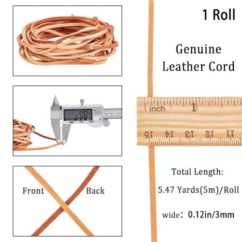 GORGECRAFT 3mm Flat Leather Cord 5M Long Genuine Leather Strip 2mm Thick Cowhide Leather String Braiding Thread Rope for Bracelets Neckacle Jewellery Making Boot Lace DIY Beading Crafts - Image 2