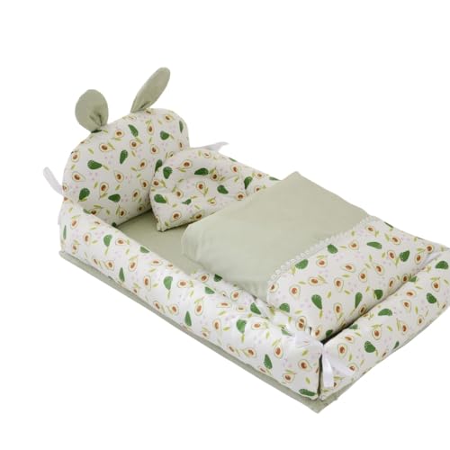 JICOMUSベビーベッド 新生児 添い寝 枕付き ベッドインベッド 簡易ベッド 持ち運び 携帯型ベビーベッド ウサギの耳の形 かわいい ベビー布団 通気性 取り外し 洗える可能 0-8ヶ月 出産祝い (B)