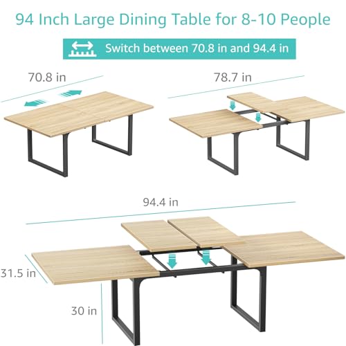 Large Dining Table for 8 - to 10 Person 94In Long Expandable Dinning Kitchen Room Tables for 6 or 8-10 People Seater Extendable Modern Dinner Table Mesas De Comedor Rectangular Square Desk