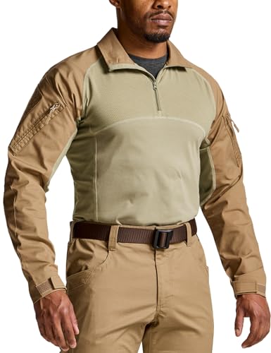 Image of CQR Men's Tactical Combat Shirt, 1 /4 Zip Long Sleeve Breathable Military BDU Training Top for Shooting, Hunting, Range Use