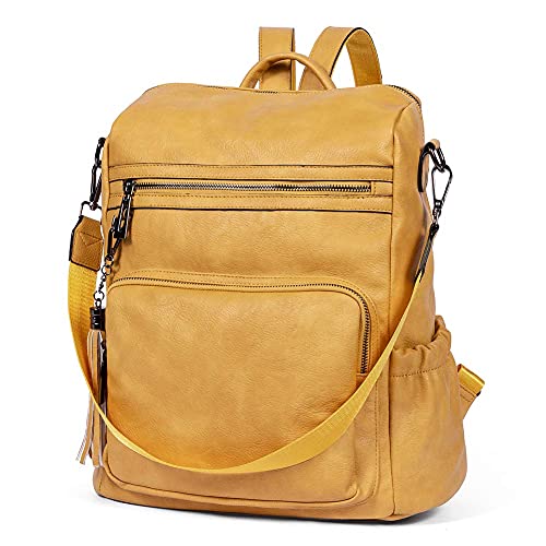 CLUCI Leder-Rucksack für Damen, groß, wandelbar, modisch, Designerin, mit Quaste, B Zweifarbiges Gelb, Large, Modern