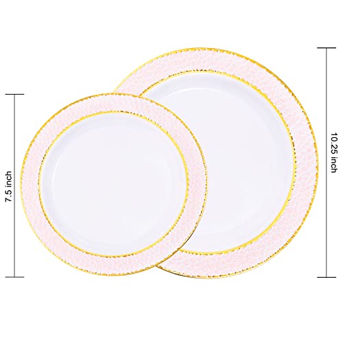 Liacere 102Pcs Pink Plastic Plates - Disposable Pink Gold Plates Include 51Pcs Pink And Gold Dinner Plates, 51Pcs Pink And Gold Dessert Plates For Weddings & Parties & Valentine's Day & Mother’s Day #TOP1