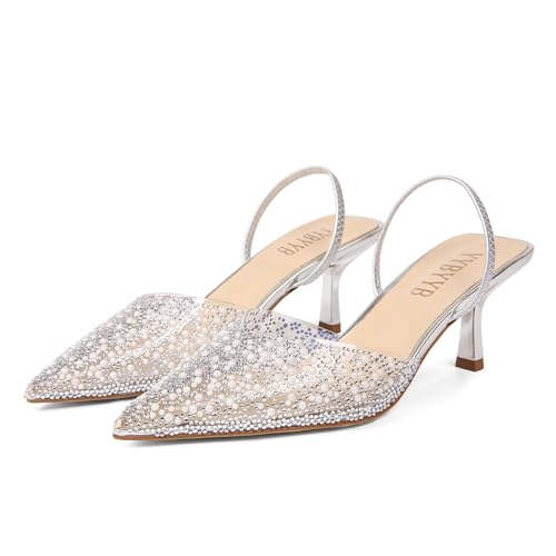 Women's Kitten Heels Pearl Closed Pointed Toe Pumps Rhinestone Slingback Heels Wedding Bride Dress Shoes2